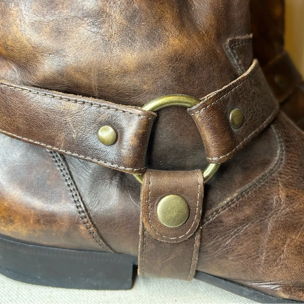 Impulse Men's Brown Leather Harness Boots Square Toe Biker Rocker Cowboy Sz 9